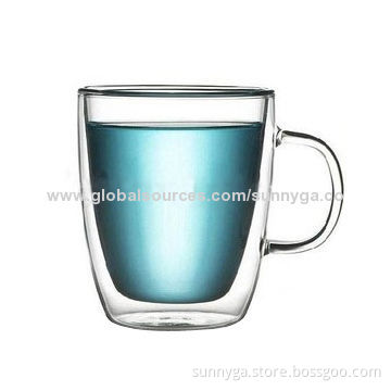 Double Wall Glass Mug with 300mL Capacity, Available in Various Designs and Sizes